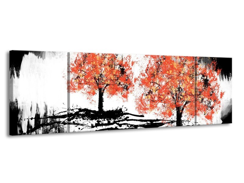 Glas schilderij Bomen | Oranje, Zwart, Wit | 170x50cm 3Luik