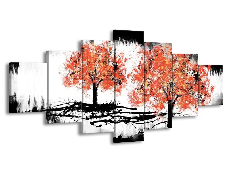 Glas schilderij Bomen | Oranje, Zwart, Wit | 210x100cm 7Luik
