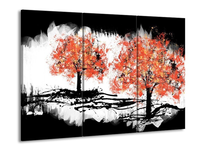 Glas schilderij Bomen | Oranje, Zwart, Wit | 90x60cm 3Luik