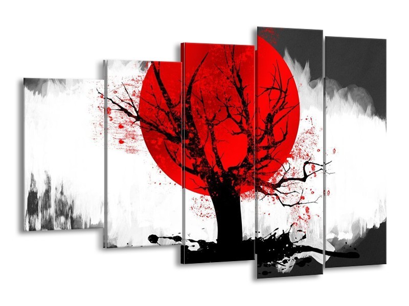 Glas schilderij Bomen | Rood, Wit, Zwart | 150x100cm 5Luik