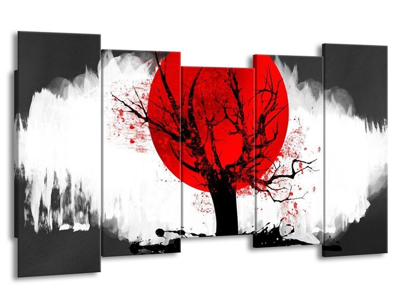 Glas schilderij Bomen | Rood, Wit, Zwart | 150x80cm 5Luik