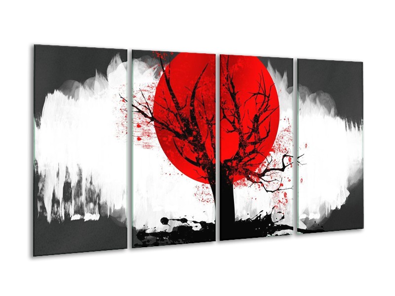 Glas schilderij Bomen | Rood, Wit, Zwart | 160x80cm 4Luik