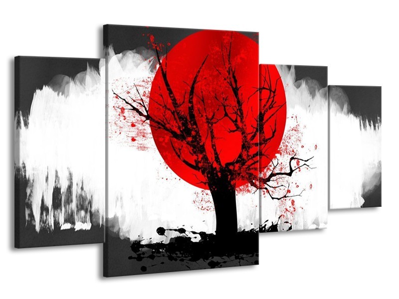 Canvas schilderij Bomen | Rood, Wit, Zwart | 160x90cm 4Luik