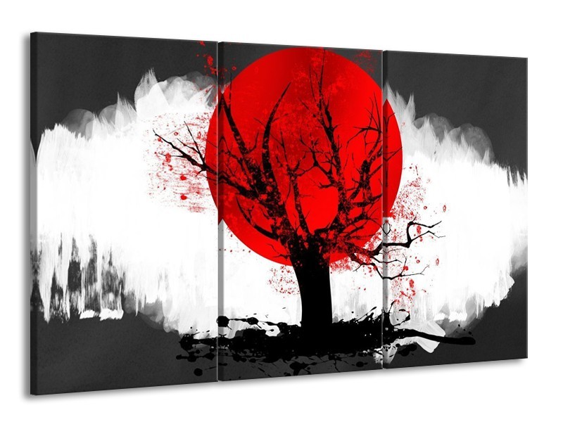 Glas schilderij Bomen | Rood, Wit, Zwart | 165x100cm 3Luik