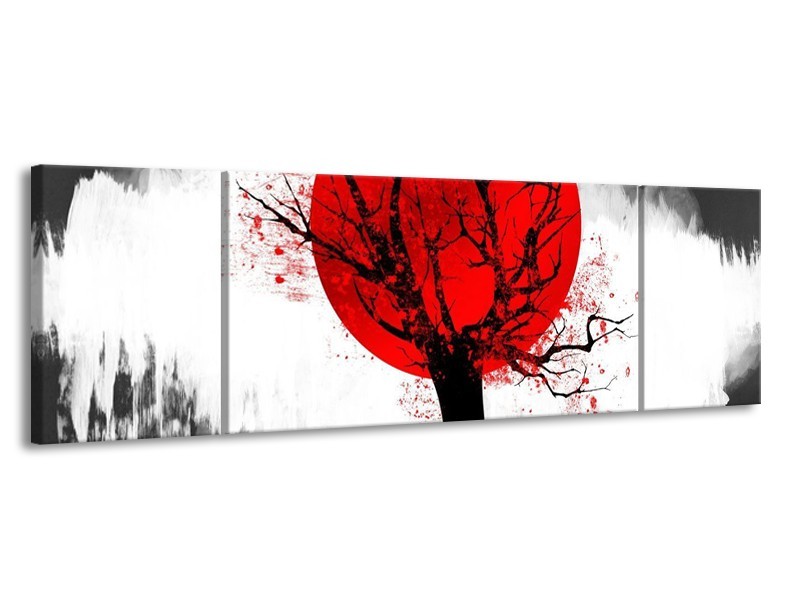 Glas schilderij Bomen | Rood, Wit, Zwart | 170x50cm 3Luik