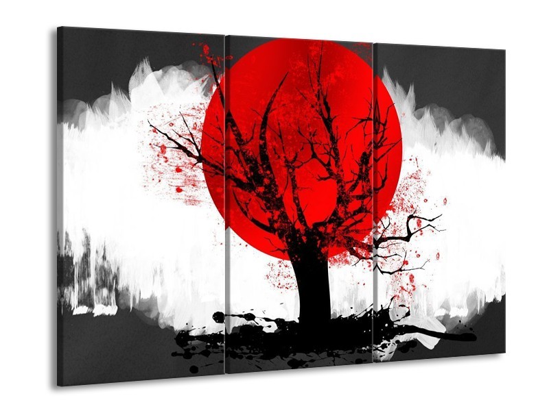 Canvas schilderij Bomen | Rood, Wit, Zwart | 90x60cm 3Luik