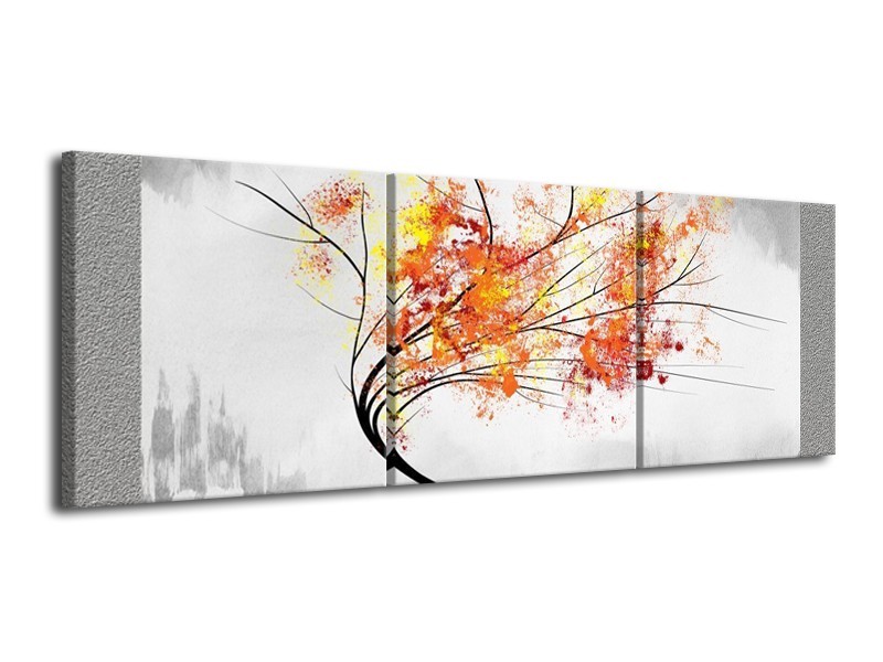 Canvas schilderij Bomen | Grijs, Oranje, Wit | 120x40cm 3Luik