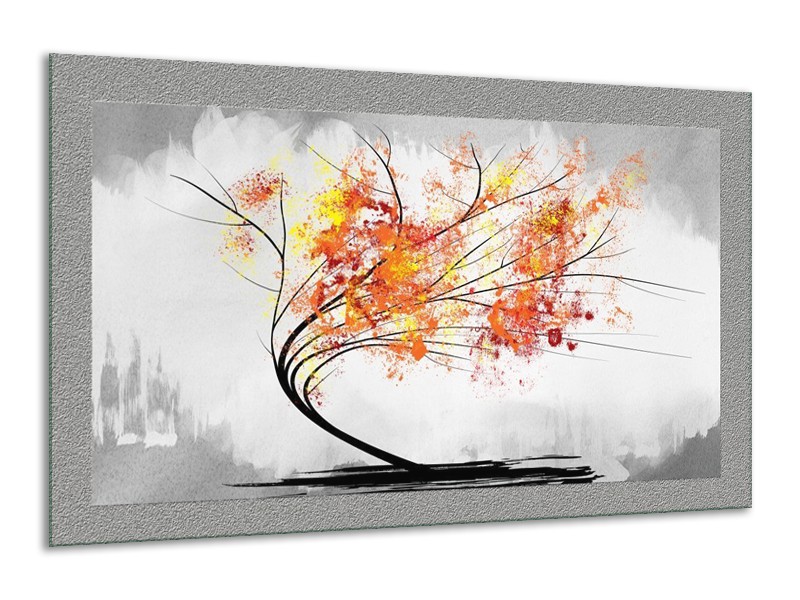Glas schilderij Bomen | Grijs, Oranje, Wit | 120x70cm 1Luik