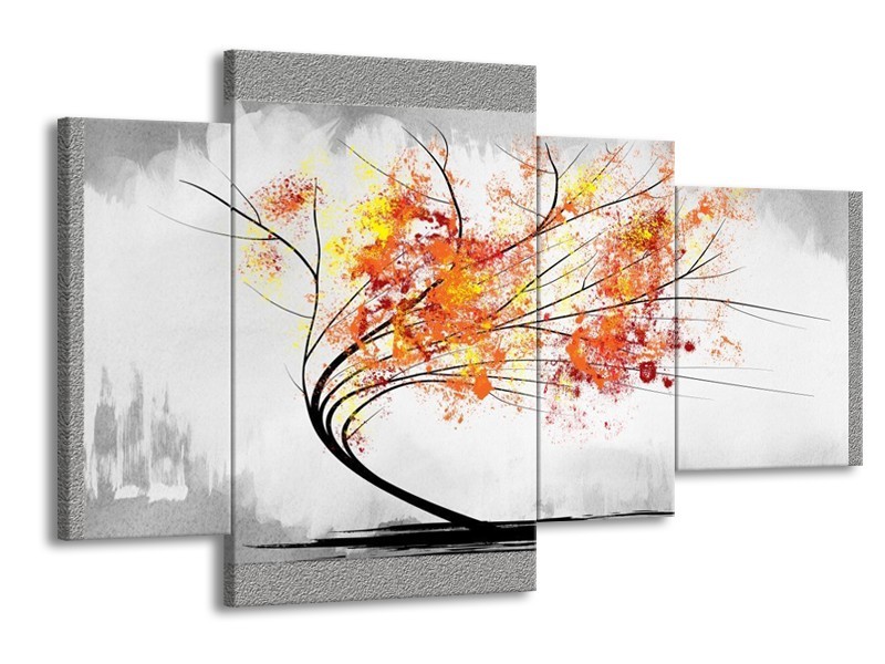 Glas schilderij Bomen | Grijs, Oranje, Wit | 120x75cm 4Luik
