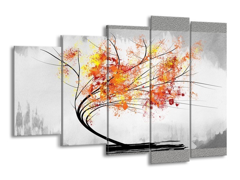 Glas schilderij Bomen | Grijs, Oranje, Wit | 150x100cm 5Luik
