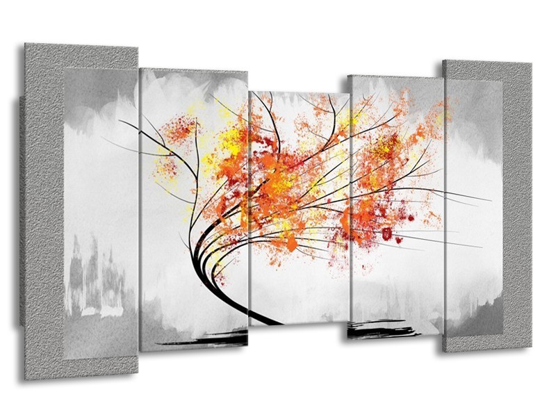 Glas schilderij Bomen | Grijs, Oranje, Wit | 150x80cm 5Luik