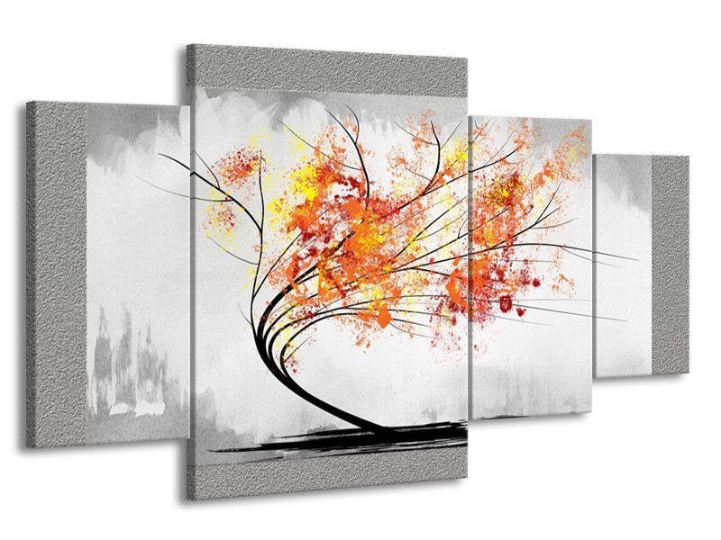 Canvas schilderij Bomen | Grijs, Oranje, Wit | 160x90cm 4Luik