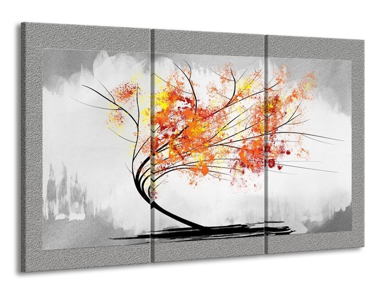 Glas schilderij Bomen | Grijs, Oranje, Wit | 165x100cm 3Luik