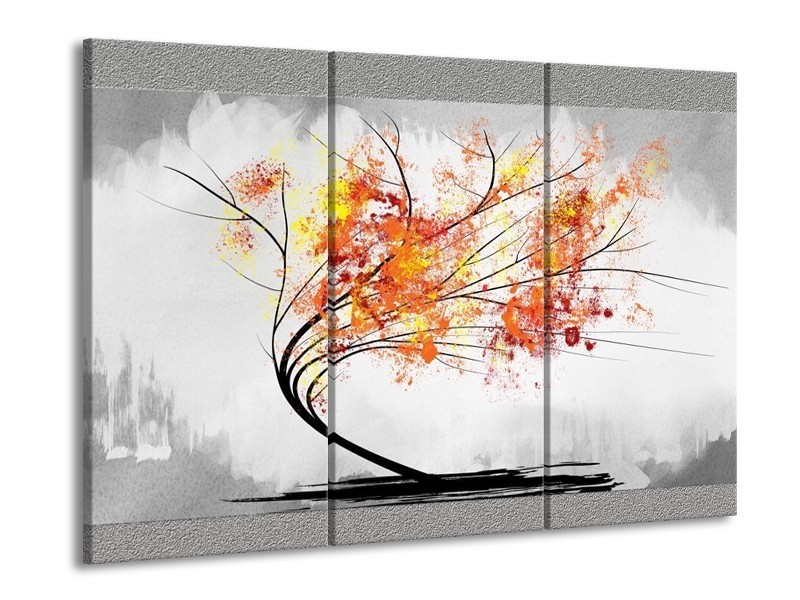 Canvas schilderij Bomen | Grijs, Oranje, Wit | 90x60cm 3Luik