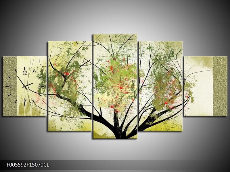 Klok schilderij Bomen | Groen, Zwart | 150x70cm 5Luik