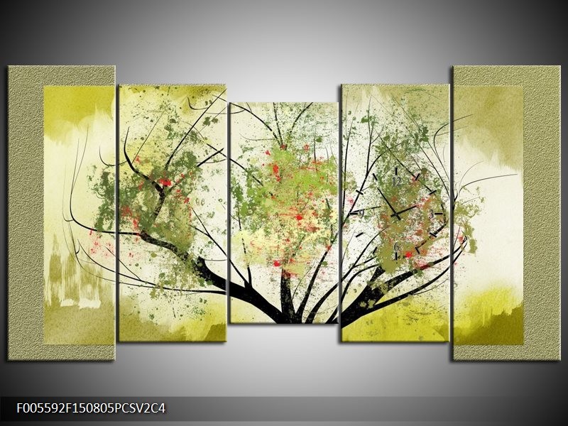 Klok schilderij Bomen | Groen, Zwart | 150x80cm 5Luik