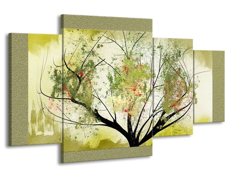 Canvas schilderij Bomen | Groen, Zwart | 160x90cm 4Luik