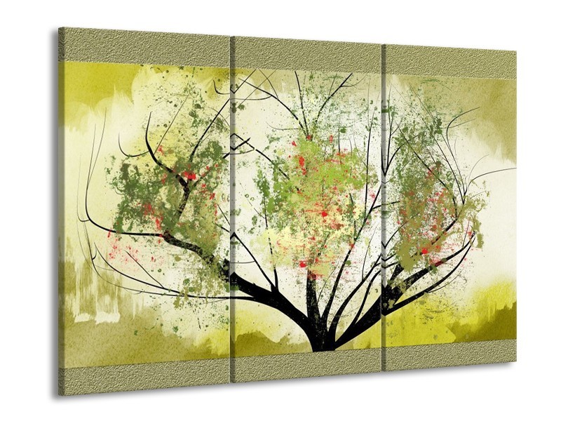 Canvas schilderij Bomen | Groen, Zwart | 90x60cm 3Luik
