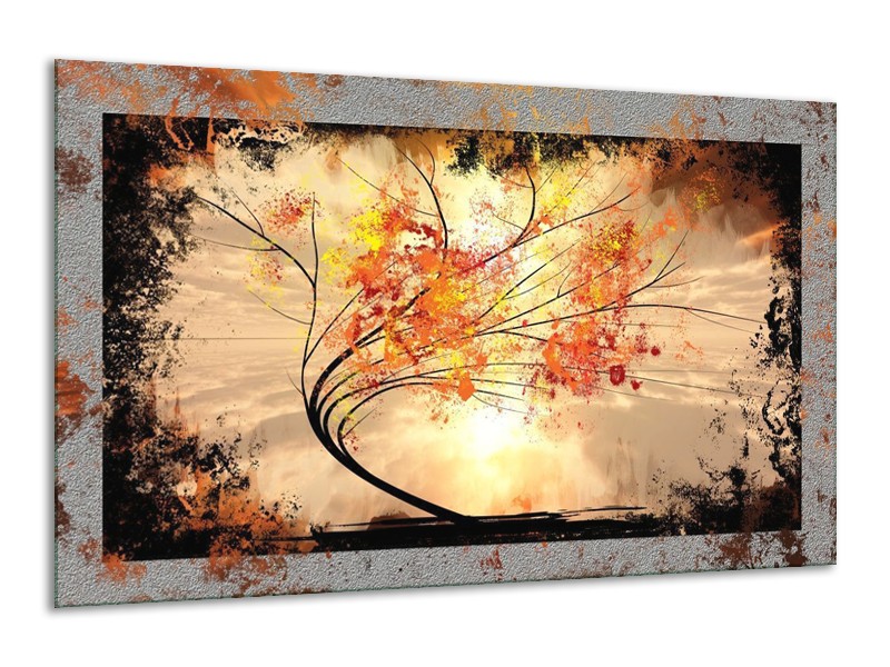 Glas schilderij Bomen | Oranje, Grijs, Zwart | 120x70cm 1Luik