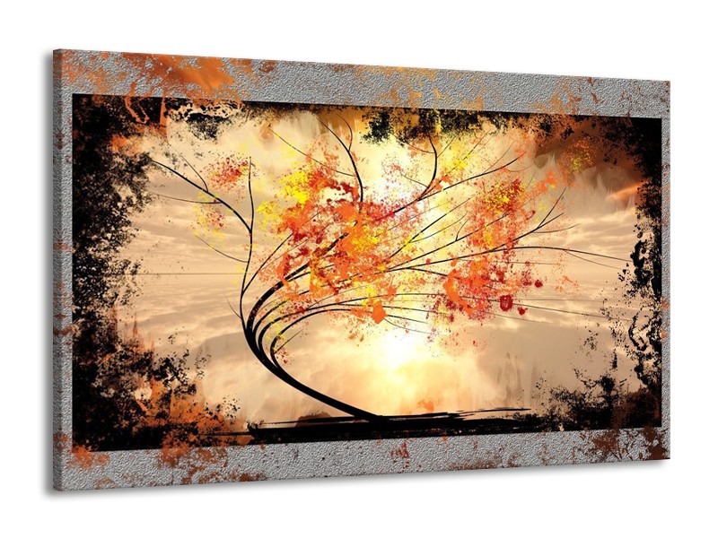 Glas schilderij Bomen | Oranje, Grijs, Zwart | 140x90cm 1Luik