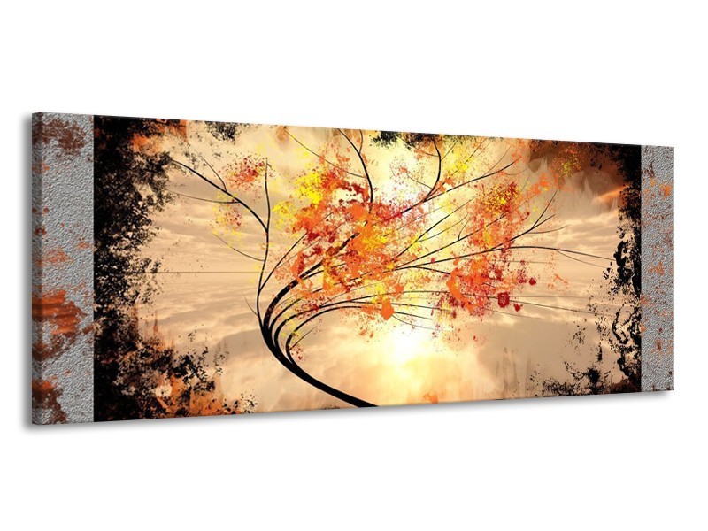Glas schilderij Bomen | Oranje, Grijs, Zwart | 145x58cm 1Luik