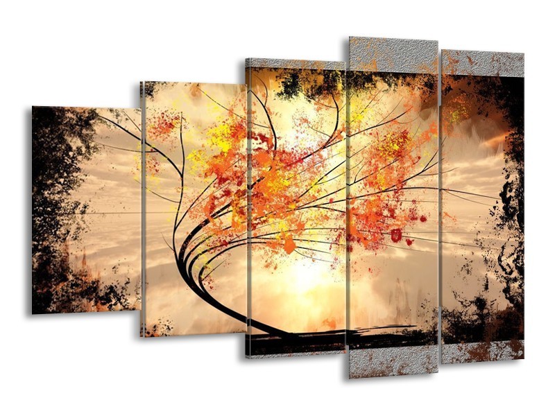 Glas schilderij Bomen | Oranje, Grijs, Zwart | 150x100cm 5Luik