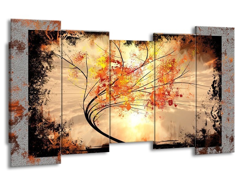 Glas schilderij Bomen | Oranje, Grijs, Zwart | 150x80cm 5Luik