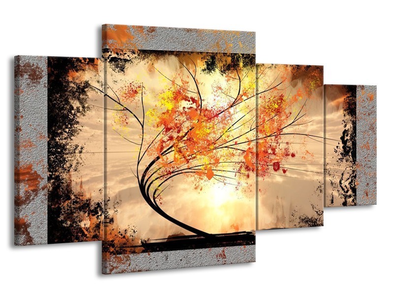 Glas schilderij Bomen | Oranje, Grijs, Zwart | 160x90cm 4Luik