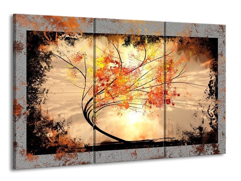 Glas schilderij Bomen | Oranje, Grijs, Zwart | 165x100cm 3Luik