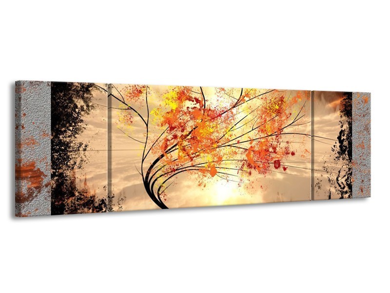 Glas schilderij Bomen | Oranje, Grijs, Zwart | 170x50cm 3Luik