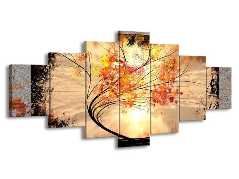 Glas schilderij Bomen | Oranje, Grijs, Zwart | 210x100cm 7Luik