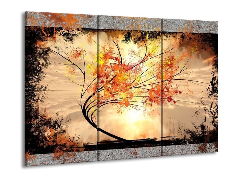 Canvas schilderij Bomen | Oranje, Grijs, Zwart | 90x60cm 3Luik