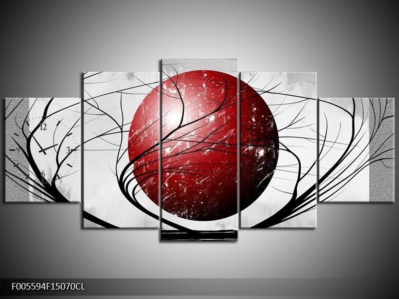 Klok schilderij Art | Rood, Grijs, Zwart | 150x70cm 5Luik