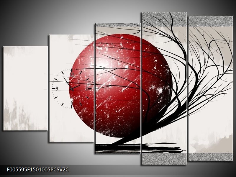 Klok schilderij Art | Rood, Zwart, Grijs | 150x100cm 5Luik