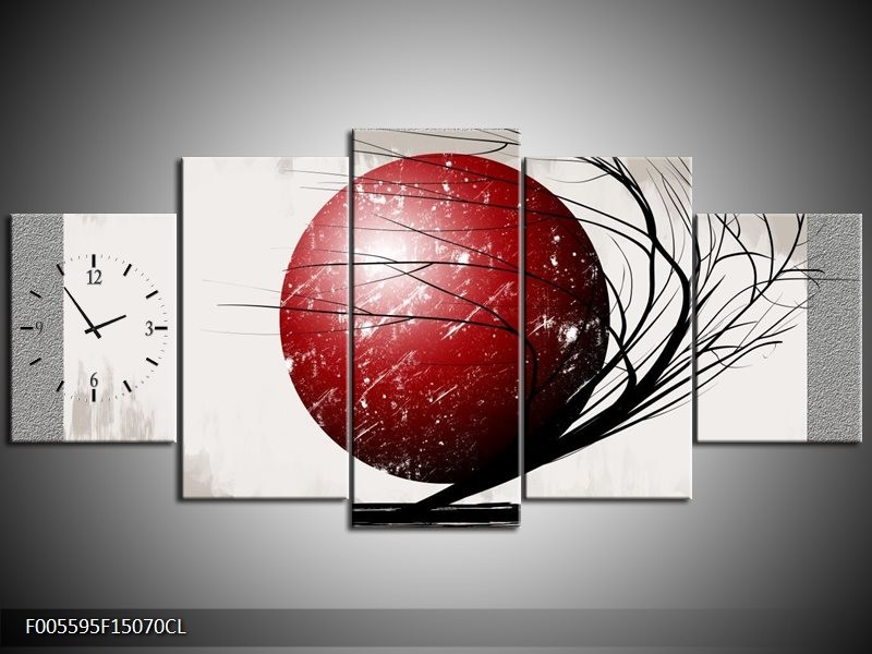 Klok schilderij Art | Rood, Zwart, Grijs | 150x70cm 5Luik