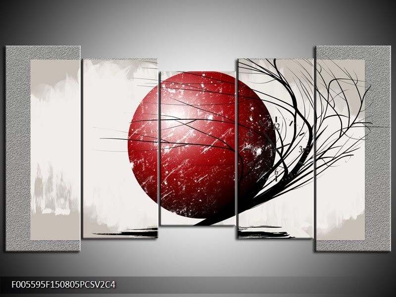 Klok schilderij Art | Rood, Zwart, Grijs | 150x80cm 5Luik