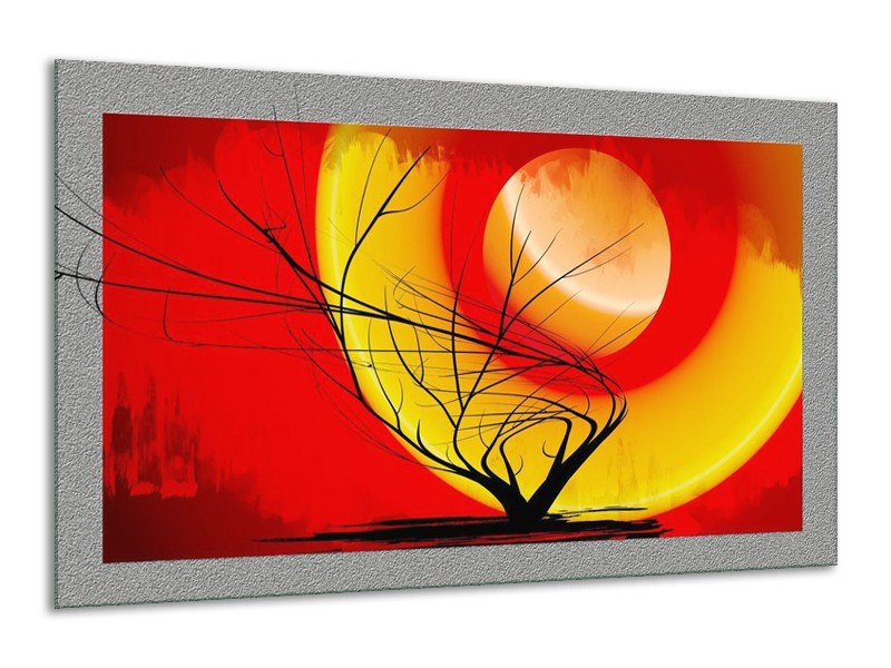 Glas schilderij Boom | Rood, Geel, Grijs | 120x70cm 1Luik