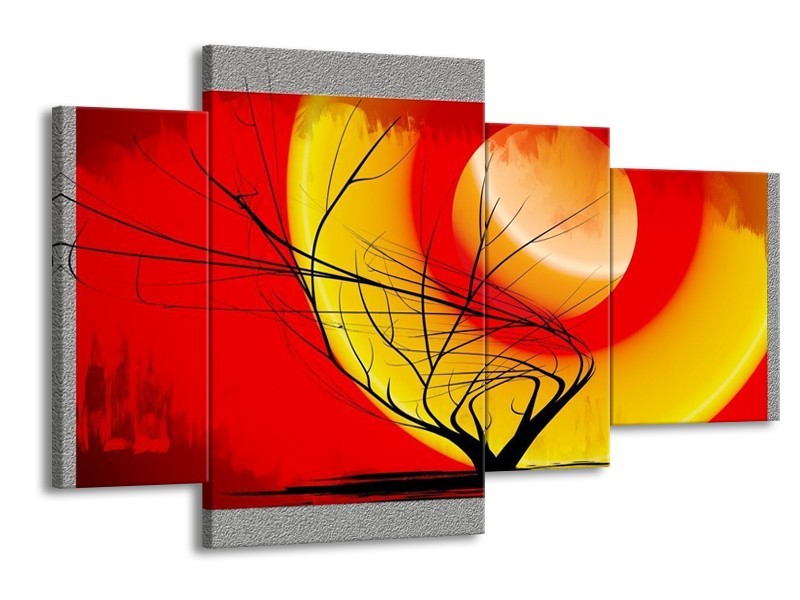 Glas schilderij Boom | Rood, Geel, Grijs | 120x75cm 4Luik