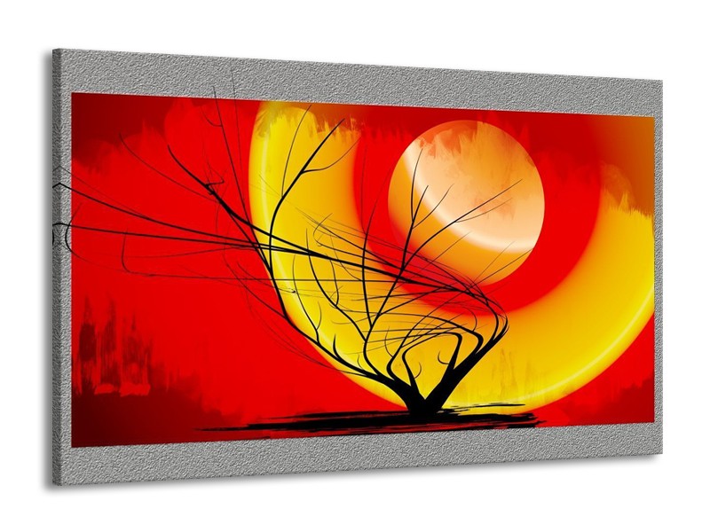 Glas schilderij Boom | Rood, Geel, Grijs | 140x90cm 1Luik