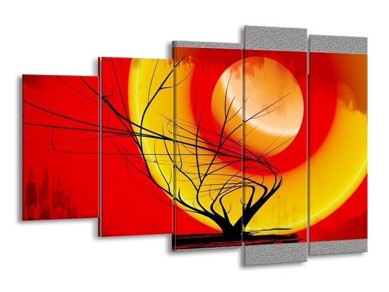 Glas schilderij Boom | Rood, Geel, Grijs | 150x100cm 5Luik