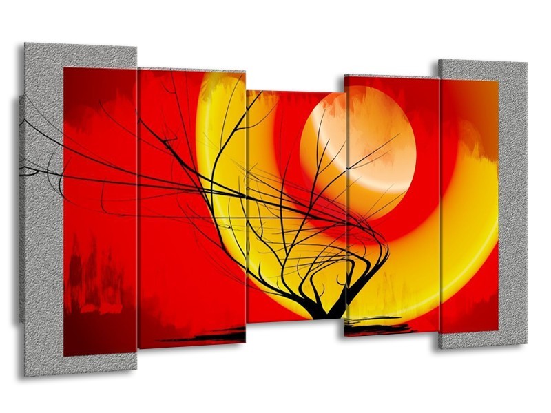 Glas schilderij Boom | Rood, Geel, Grijs | 150x80cm 5Luik