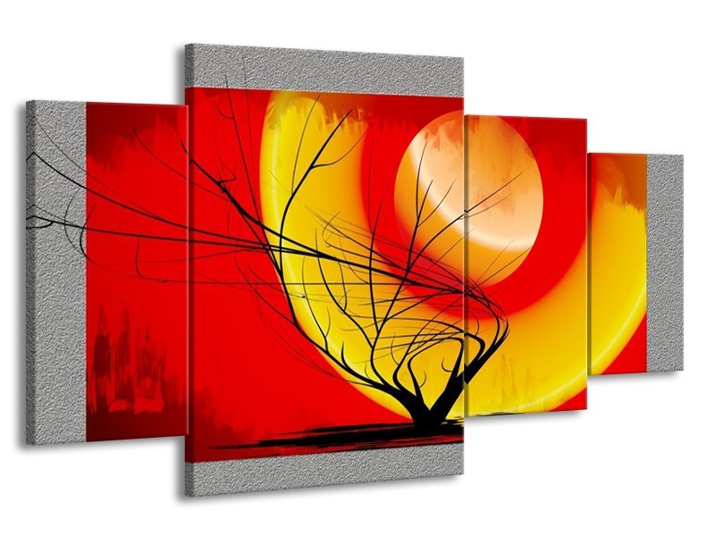 Canvas schilderij Boom | Rood, Geel, Grijs | 160x90cm 4Luik