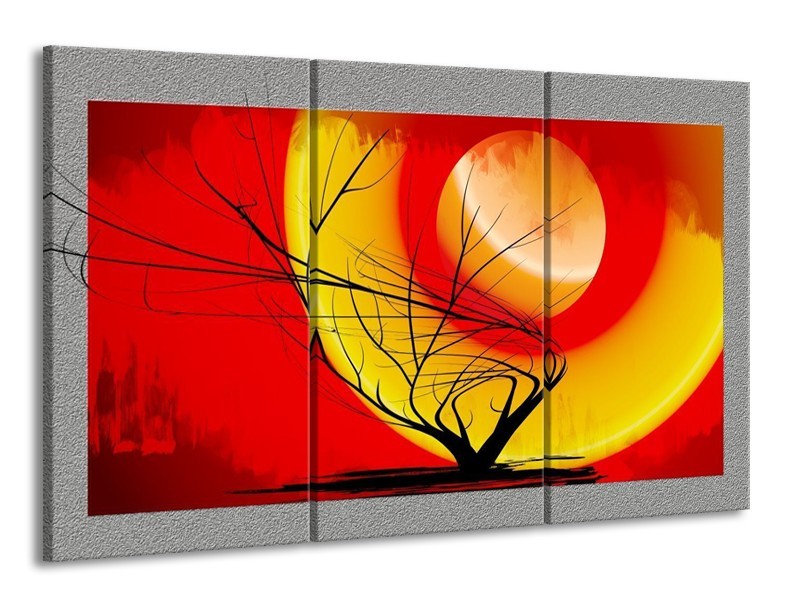 Glas schilderij Boom | Rood, Geel, Grijs | 165x100cm 3Luik