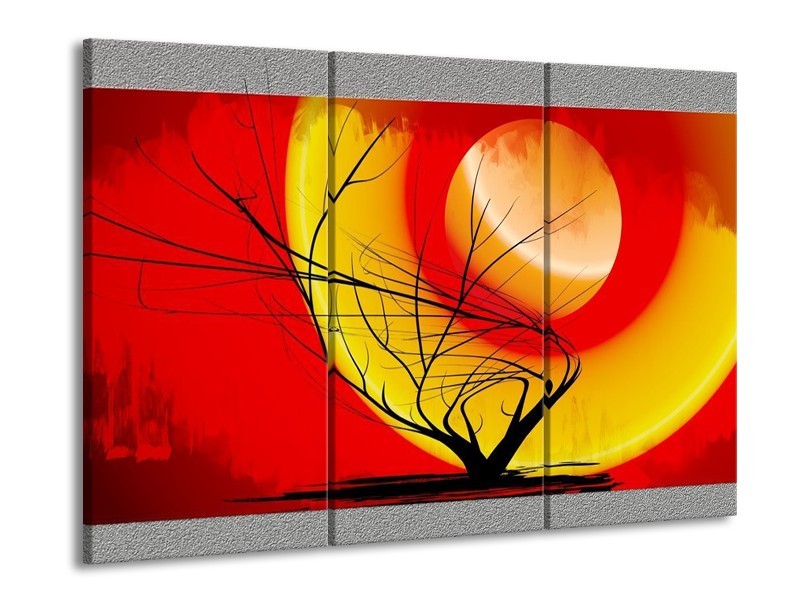 Canvas schilderij Boom | Rood, Geel, Grijs | 90x60cm 3Luik
