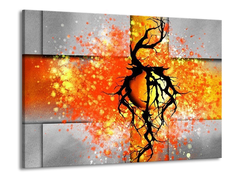 Canvas schilderij Boom | Oranje, Grijs, Zwart | 100x70cm 1Luik