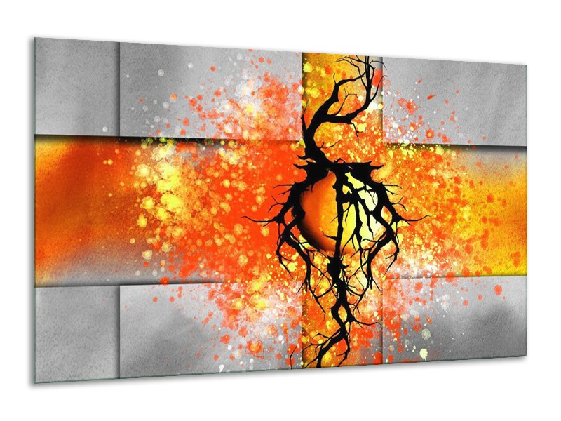 Glas schilderij Boom | Oranje, Grijs, Zwart | 120x70cm 1Luik