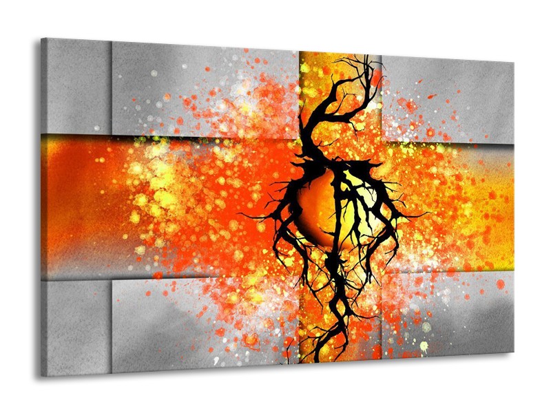 Glas schilderij Boom | Oranje, Grijs, Zwart | 140x90cm 1Luik