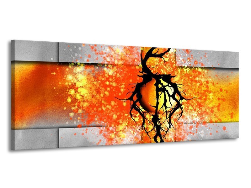 Glas schilderij Boom | Oranje, Grijs, Zwart | 145x58cm 1Luik