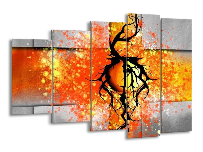Glas schilderij Boom | Oranje, Grijs, Zwart | 150x100cm 5Luik