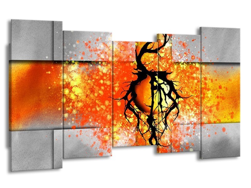 Glas schilderij Boom | Oranje, Grijs, Zwart | 150x80cm 5Luik